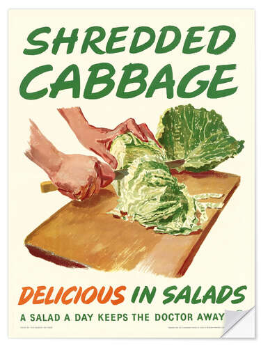 Självhäftande poster Shredded cabbage, delicious in salads