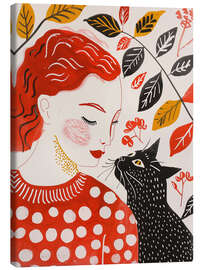 Stampa su tela Redhead woman with black cat