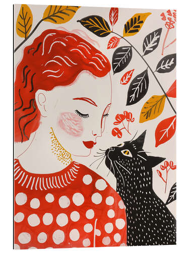 Gallery print Redhead woman with black cat