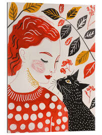 Gallery Print Rothaarige Frau mit Schwarzer Katze