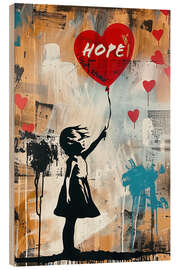 Wood print Hope - Girl with red balloon