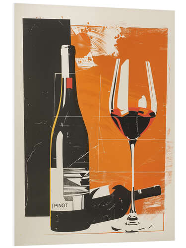 Foam board print Red wine bottles with glass