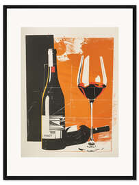 Gerahmter Kunstdruck Rotwein Flaschen mit Glas