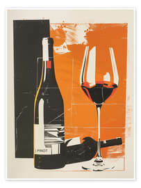 Poster Red wine bottles with glass