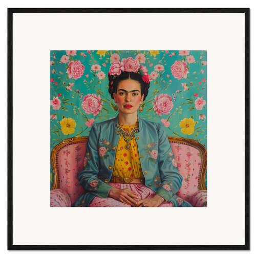 Inramat konsttryck Frida Kahlo on a sofa