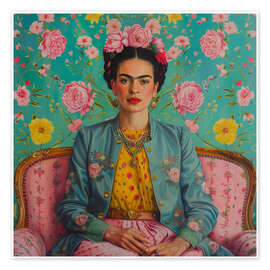 Póster Frida Kahlo on a sofa - DejaReve