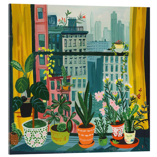 Acrylic print New York through my plants