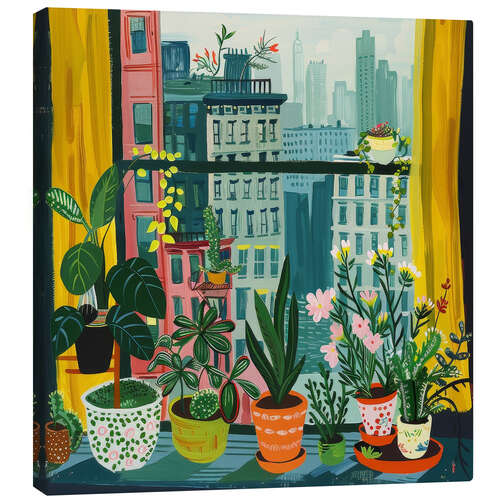 Canvas print New York through my plants