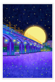 Wandbild Dangsan-Eisenbahnbrücke bei Nacht in Seoul - Hajin Bae