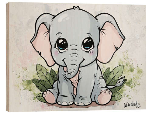 Wood print Baby Elephant