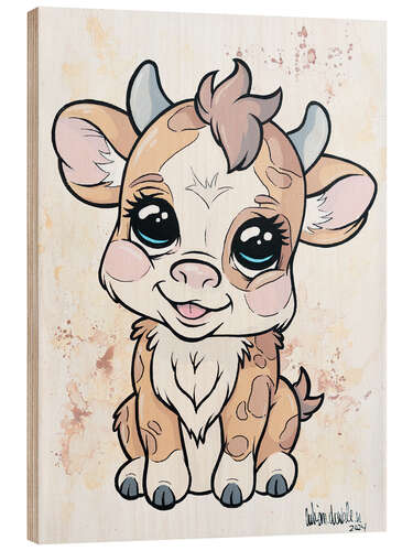 Wood print Baby Cow