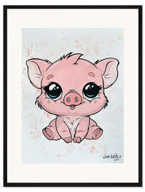 Gerahmter Kunstdruck Baby Schweinchen mit süßen Augen