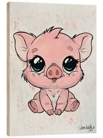 Wood print Piggy with sweet eyes