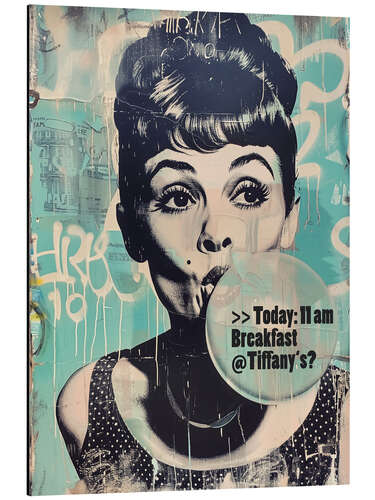 Cuadro de aluminio Audrey Hepburn's invitation to Breakfast at Tiffany's