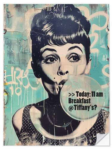 Muursticker Audrey Hepburn's invitation to Breakfast at Tiffany's