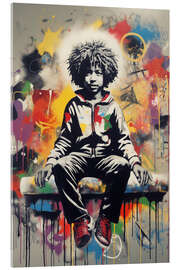 Acrylglas print Graffiti boy in Banksy street art style