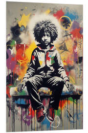 Cuadro de PVC Graffiti boy in Banksy street art style