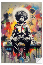 Selvklæbende plakat Graffiti boy in Banksy street art style