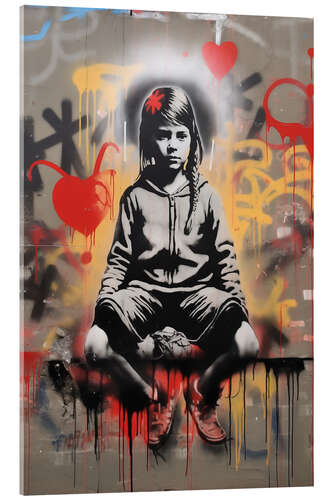 Acrylglas print Graffiti girl in Banksy street art style