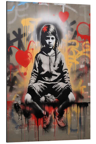 Tableau en aluminium Graffiti girl in Banksy street art style