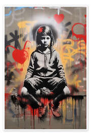 Poster Graffiti girl in Banksy street art style