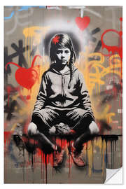 Selvklæbende plakat Graffiti girl in Banksy street art style