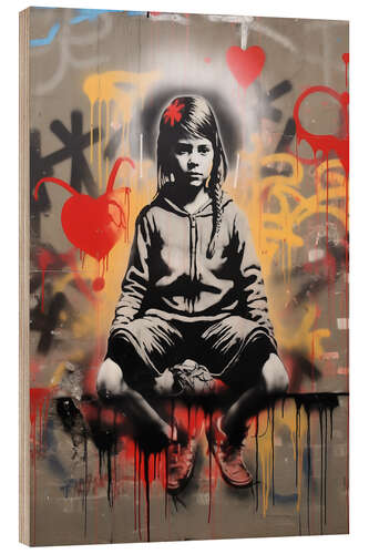 Quadro de madeira Graffiti girl in Banksy street art style