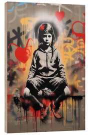 Hout print Graffiti girl in Banksy street art style