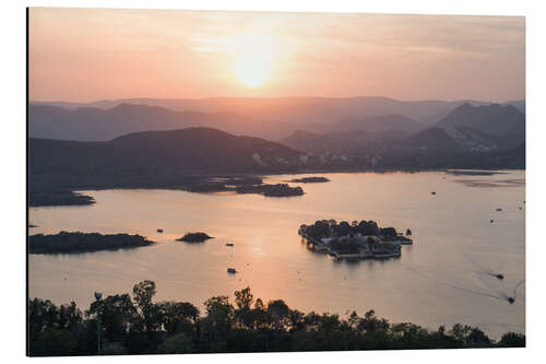 Aluminium print Sunset over Udaipur Lake, India