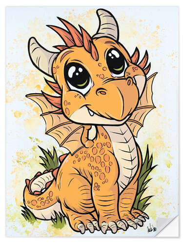 Selvklæbende plakat Little orange dragon