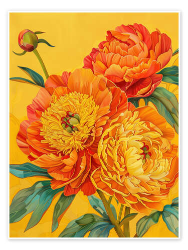 Poster Opulent peonies in orange