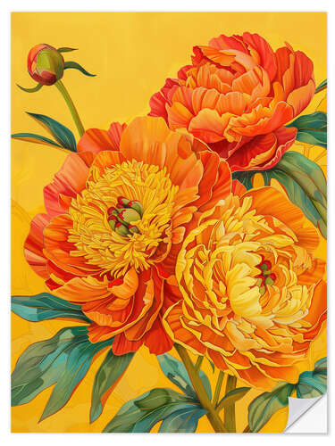 Sticker mural Opulent peonies in orange