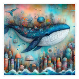 Wall print Whimsical whale - nobelart