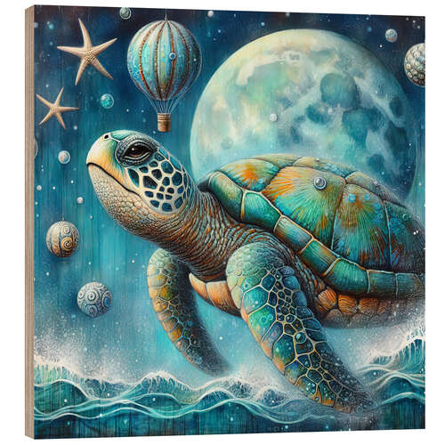 Wood print Magical Sea Turtle I