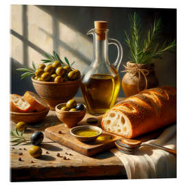 Acrylic print Oil and bread still life