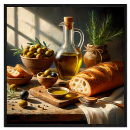 Gerahmter Kunstdruck Öl- und Brotstillleben