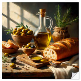 Vinilo para la pared Oil and bread still life