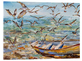 Obraz na szkle akrylowym Boat and seagulls - Diana Malivani
