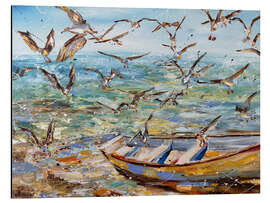 Cuadro de aluminio Boat and seagulls - Diana Malivani