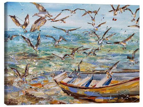 Leinwandbild Boot und Möwen