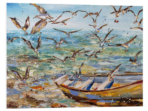 Foam board print Boat and seagulls