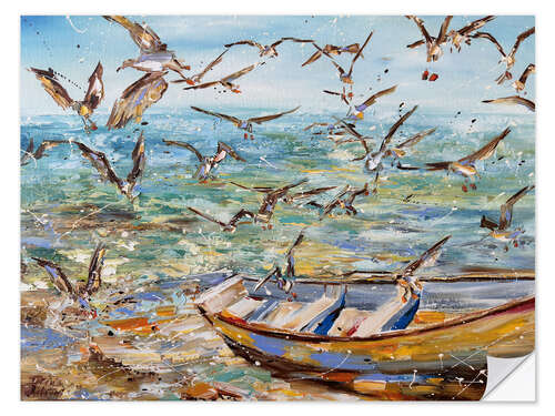 Vinilo para la pared Boat and seagulls