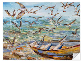 Vinilo para la pared Boat and seagulls - Diana Malivani
