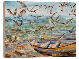 Cuadro de madera Boat and seagulls - Diana Malivani