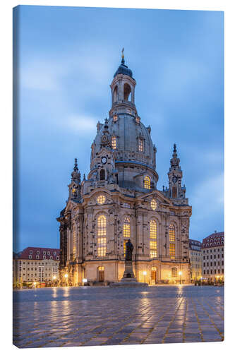 Canvas print Frauenkirche in Dresden, illuminated in the evening