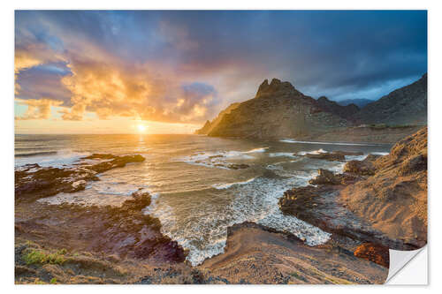 Selvklæbende plakat Tenerife, Punta del Hidalgo at sunrise