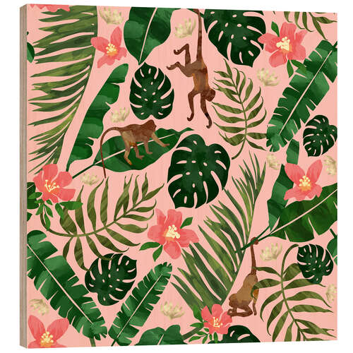 Wood print Tropical Garden Pink
