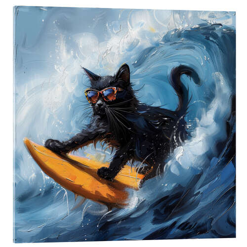 Quadro em acrílico Black cat on surf