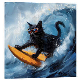 Quadro em acrílico Black cat on surf - DejaReve