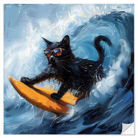 Sticker mural Black cat on surf - DejaReve